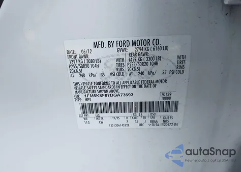 2013 Ford Explorer Limited from USA, damaged, VIN 1FM5K8F87DGA73693